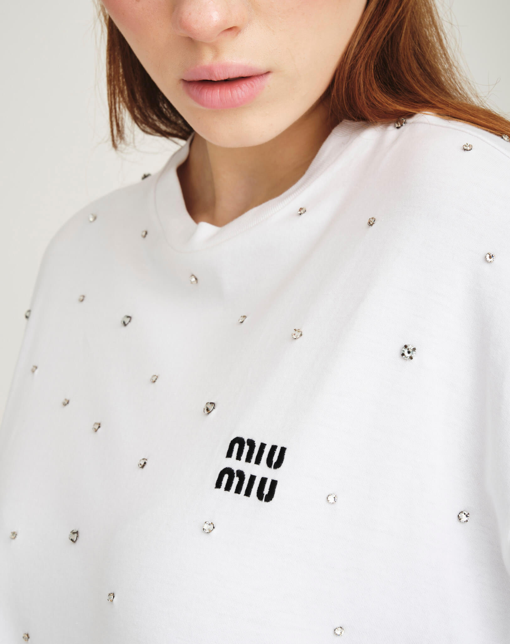 Miu Miu - Logo Crystal Embellished Cropped Tshirt  S